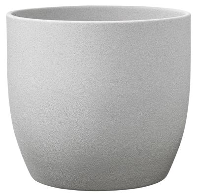 Basel Stone Ceramic Pot - Light Gray Stone Effect 16 x 15cm