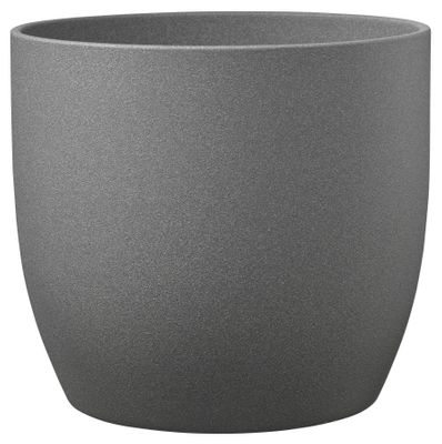 Basel Stone Ceramic Pot - Dark Gray Stone Effect 19 x 18cm