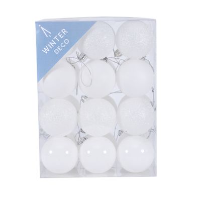 White Shatterproof Baubles (6cm) (24 pieces)