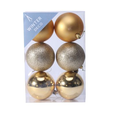 Gold Shatterproof Baubles (8cm) (6 pieces)