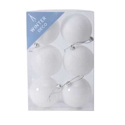 White Shatterproof Baubles (8cm) (6 pieces)