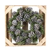 38cm Pinus Nigra Frosted Wreath w/preserved branch (1/6)