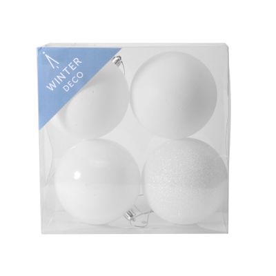 White Shatterproof Baubles (10cm) (4 pieces)