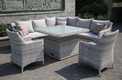 Rowena Half Round Rattan Sofa Set with Adjustable Table and 2 Chairs