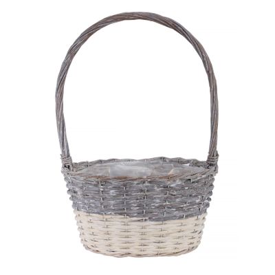 30x22cm Two Tone White Wash Oval Basket w/Handle