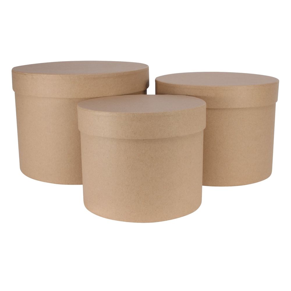 Hat Boxes Kraft & Brown Round Set of 3