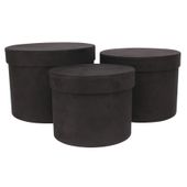 Black Suede Hat Box (Set of 3) (Largest - D19 x H14.4cm)