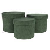 Green Suede Hat Box (Set of 3) (Largest - D19 x H14.4cm)