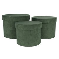 Green Suede Hat Box (Set of 3) (Largest - D19 x H14.4cm)