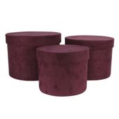 Plum Suede Hat Box (Set of 3) (Largest - D19 x H14.4cm)