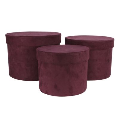 Plum Suede Hat Box (Set of 3) (Largest - D19 x H14.4cm)