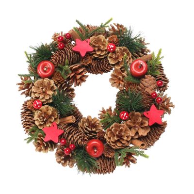 Woodland Natural Wreath w/Red Stars (30cm)