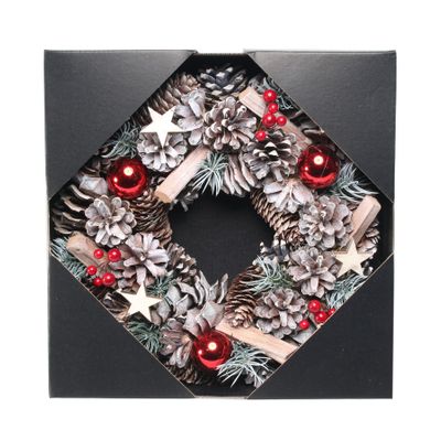 Woodland Snow Wreath w/Red Baubles (30cm)