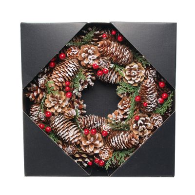 Woodland Snow Wreath w/Red Berries (30cm)