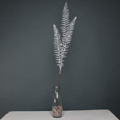 Glitter 3 leaf palm silver stem