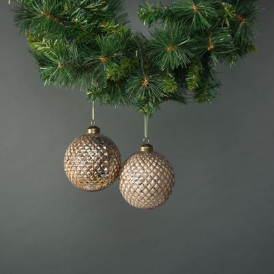 Lorelle 10cm Glass Diamond Bauble Copper Gold (S/4)