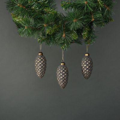 Luna Glass Acorn Bauble Pewter & Gold (S/4)