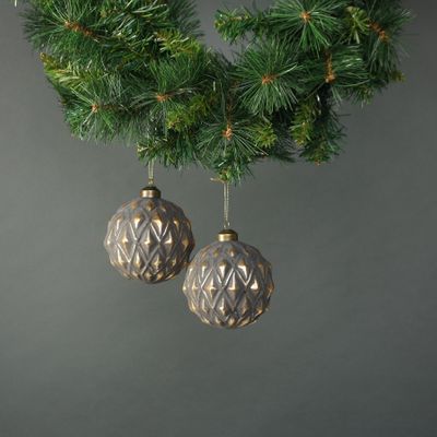 Luna 10cm Glass Bauble Pewter & Gold (S/4)