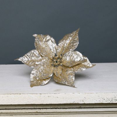 Glitter poinsettia pick Gold 