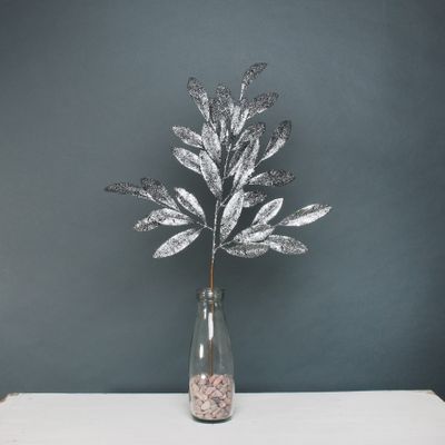 Glitter bay leaf spray Pewter