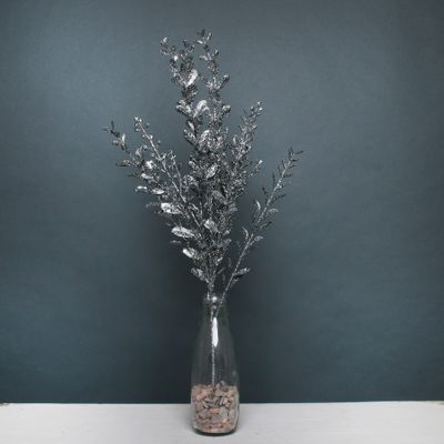 Glitter boxwood spray  Pewter