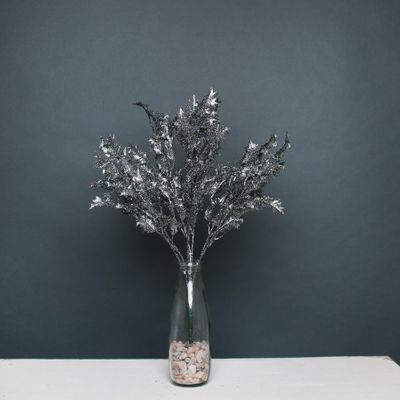 Glitter Holly Bush Pewter