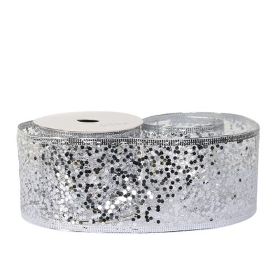 Glitter mesh ribbon 63cm x 10 yards SILVER