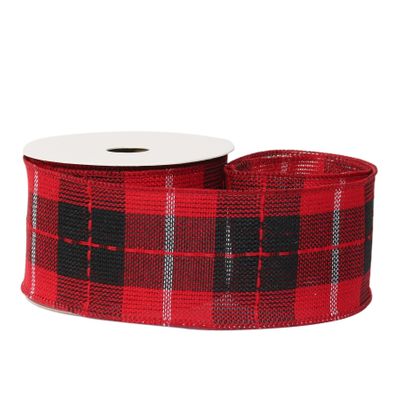 Check Ribbon black / red 63mm x 10 yards wire edge