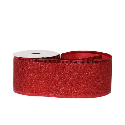 Glitter ribbon 63mm x 10 yards Red wire edge