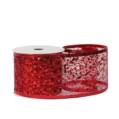 Glitter mesh ribbon 63cm x 10 yards RED