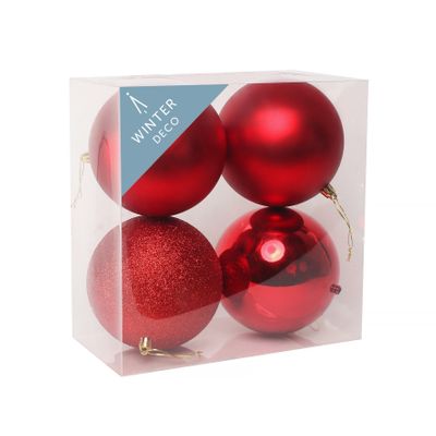 Red Shatterproof Baubles (12cm) (4 pieces)