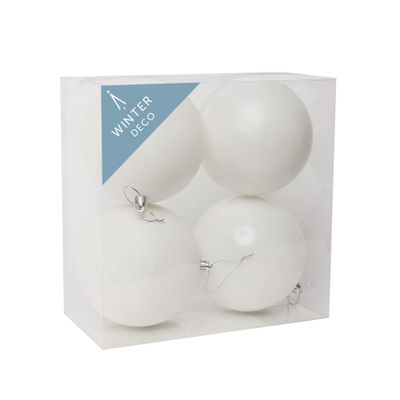 White Shatterproof Baubles (12cm) (4 pieces)