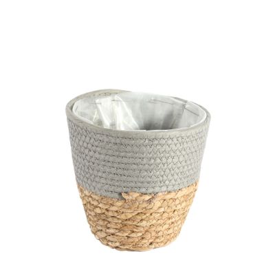 16cm Round Two Tone Seagrass and Grey Paper Basket