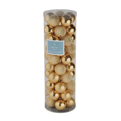 Gold 10cm Plastic Ball in tube (matt,shiny,glitter) x 50