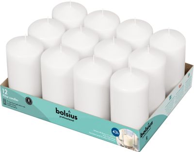 Bolsius Professional Pillar Candle - White  - 128/68mm  - Tray of 12