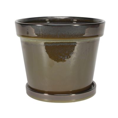 Painted TC Pot with Saucer Vintage Brown-Stoneware (20x17cm)