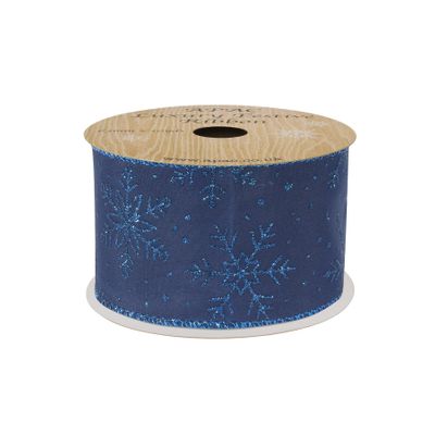 Navy Glitter snowflake Ribbon 63mm x 10yds