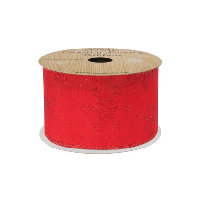 Red Glitter snowflake Ribbon 63mm x 10yds