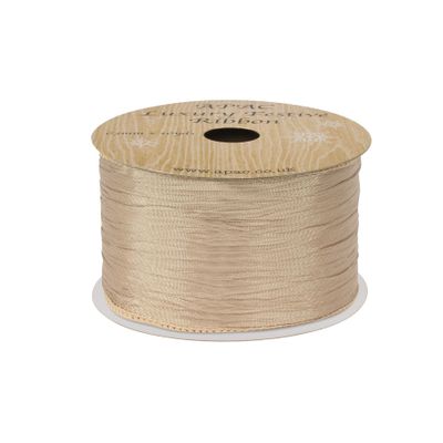 Pale gold crushed taffeta Ribbon 63mm x 10yds