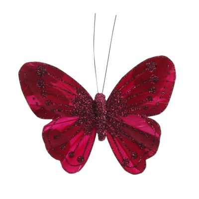 Fake Butterflies | Fake Monarch | Burgundy Feather Monarch Butterflies - 1  3/4in. - 12 Pieces/Pkg. (pm60911208)