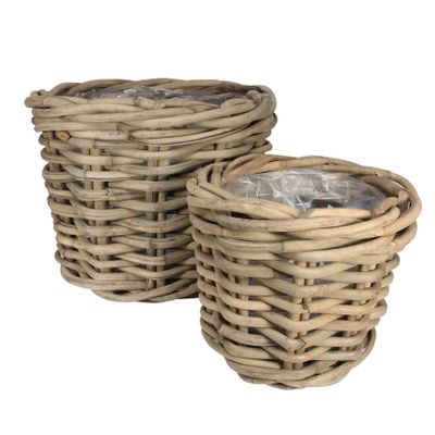 Natural / Grey Set of 2 Full Cane Cylinder Baskets 