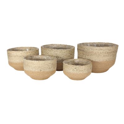 Set of 5 Jute Basket  w/Liner (Natural & Beige)