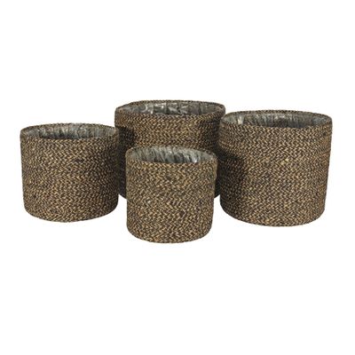 Set of 4 Jute Braided Rope Basket w/Liner ( Natural & Black)