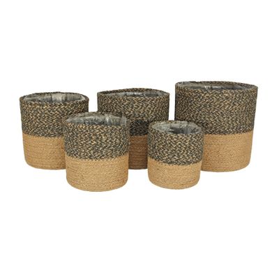 Set of 5 Jute Basket w/Liner (Natural & Black)