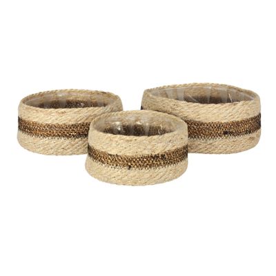 Set of 3 Jute & Hogla Basket  w/Liner (Natural & Black Stitch)