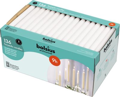 Bolsius Torpedo Candles 240/22 mm - White - Box of 136