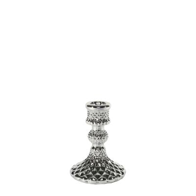 Flora Candlestick -Electroplate Silver Glass H10cm