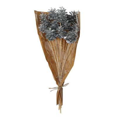 Silver Pine Cone Pick 50cm Stem -12 pcs per Sleeve