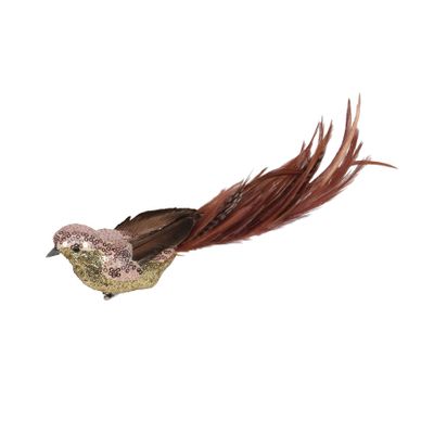 Rose Gold Sequin & Glitter Feather Bird with Clip L29cm