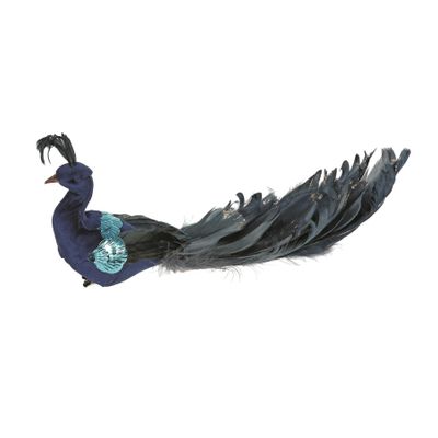 Blue Velvet Peacock with Clip L26cm